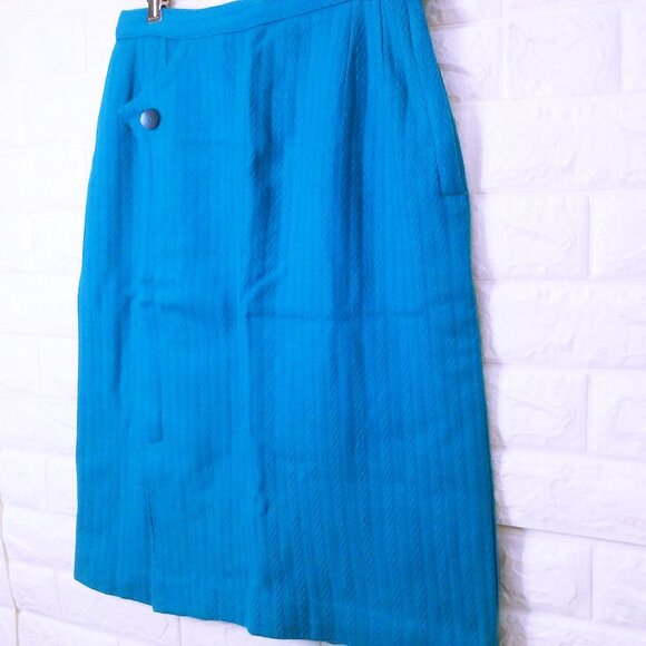 Vintage 60s Wiggle Pencil Skirt Lady-L(12) Union Wool Asymmetrical Kick Pleat - Picture 3 of 11